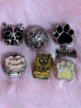 6 Boston Terrier Dog Mom Footprint Paw Charm Set - Not Pandora